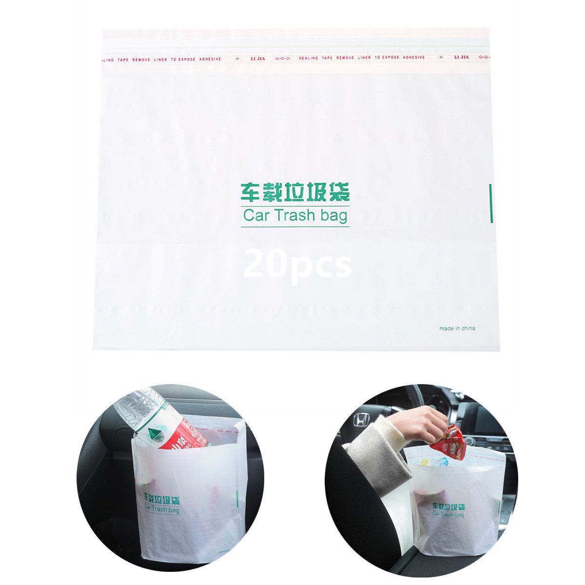 20PCS Easy Stick-On Disposable Car Trash Bag,Leakproof Vomit Bag, Auto Trash Bag Auto Trash Bag,Durable,Large Capacity Portable,Suitable for Car,Travel