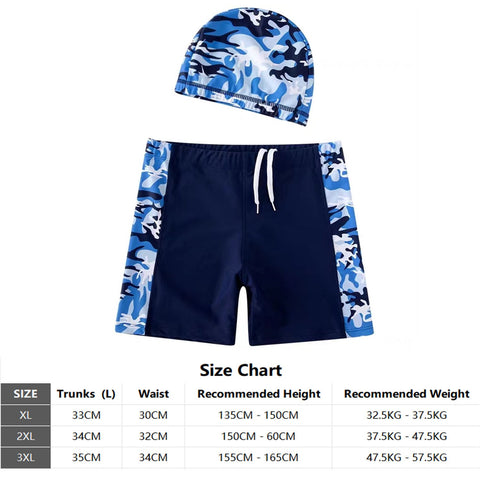 Boys Swim Trunks  Quick Dry Beachwear Sport Swim Shorts  + Cap 2 Piece Kids Bathing Suits Prints Board Short with Hat