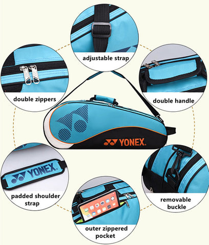 Badminton Racket Bag Tennis Racket Single Shoulder Badminton Bags 3 to 6 Racquet Backpack Big Capacity Waterproof Storage Bag Carry Case for Men Women