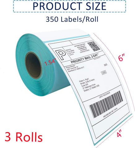 4"X6" Direct Thermal Labels, Self-Adhesive Address Shipping Thermal Stickers Label for Thermal Label Printer, ,350 Labels/Roll, 3 Rolls, 1050 Labelss