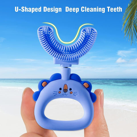 U-Shaped Toothbrush for Kids Age 7-12,Children Toothbrush Food Grade Soft Silicone Brush Head,360° Manual Toothbrush Oral Teeth Cleaning Tools