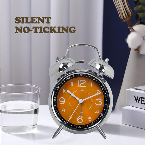 Analog Alarm Clock,Loud Alarm Clock for Heavy Sleepers Bedrooms,Super Silent Non-Ticking Twin Bell Alarm Clock,Bedside Louder Bell for All Ages