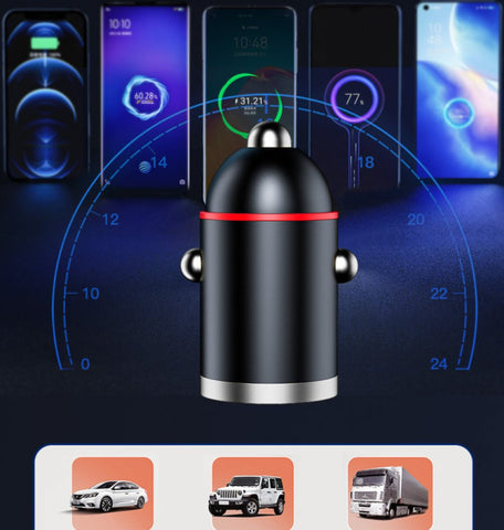 65W USB C Car Charger Fast Charge, Smallest USB Car Charger Adapter PD20W+QC3.0 Dual Port Cigarette Lighter USB Charger Compatible with Apple Samsung