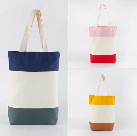 3 Pack Tri-Tone Canvas Tote Bags,Reusable Grocery Shopping Tote Bag Large Women Shoulder Bag Handbag 3 Designs for Crafts,Gift Wedding Bags,35 X 40CM
