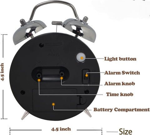 Analog Alarm Clock,Loud Alarm Clock for Heavy Sleepers Bedrooms,Super Silent Non-Ticking Twin Bell Alarm Clock,Bedside Louder Bell for All Ages