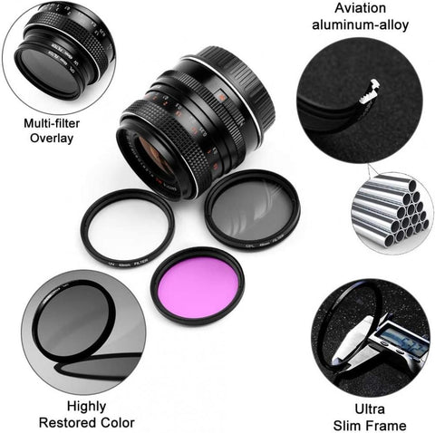 52mm Filter Kit Universal UV CPL FLD Filter Set: UV Protection Filter/Circular Polarizing Filter/Fluorescent Filter/,Replacement for Canon Nikon Sony