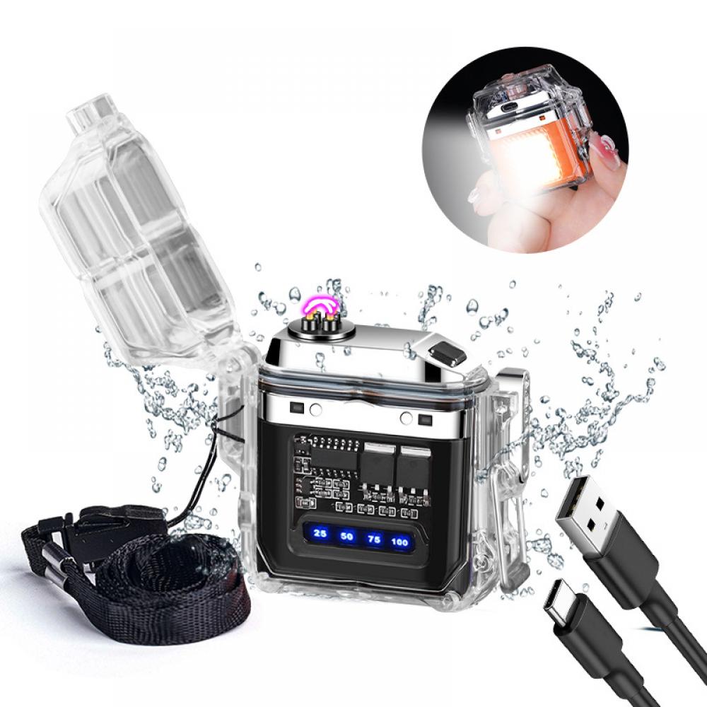 Electric Lighter, Windproof Waterproof Lighter with Flashlight, Double Arc Lighter Lighter Type-C Rechargeable with 3 Mode LED & LED Power Display