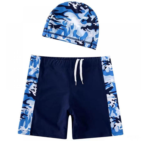 Boys Swim Trunks  Quick Dry Beachwear Sport Swim Shorts  + Cap 2 Piece Kids Bathing Suits Prints Board Short with Hat