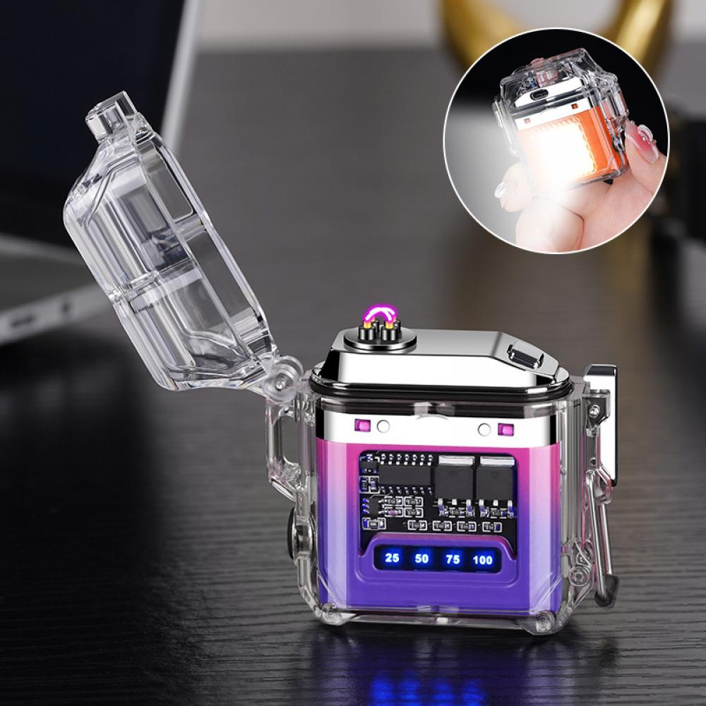 Electric Lighter, Windproof Waterproof Lighter with Flashlight, Double Arc Lighter Lighter Type-C Rechargeable with 3 Mode LED & LED Power Display