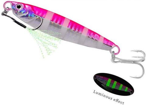 3PCS Fishing Jigs, 60g Slow Flat Fall Jig Luminous Lead Vertical Jig Freshwater Saltwater with Two Assist Mustad Hook, bass, walleye, crappie, pike