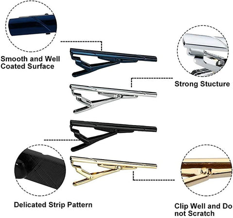 4 Color Mens Tie Clip Men's Tie Classic Accessories,4 Pack Regular Tie Clip Set for Business Wedding and Daily Life Necktie Ties Bar Pinch Clips