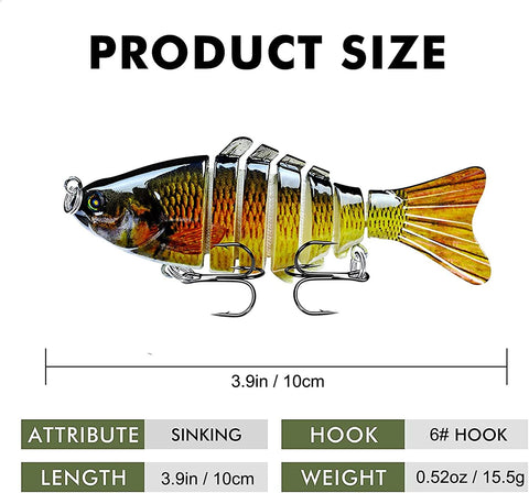 5Pcs Multi Jointed Bass Pike Fishing Lures with Storage Box, 3D Lifelike Artificial Segment Swimbaits Hard Treble Fishing Hooks Slow Sinking Lure