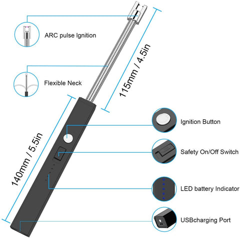 Candle Lighter, Upgraded USB Electric Lighter, Rechargeable Arc Lighter with LED Display, 360° Flexible Neck Flameless Lighters for Camping Cooking