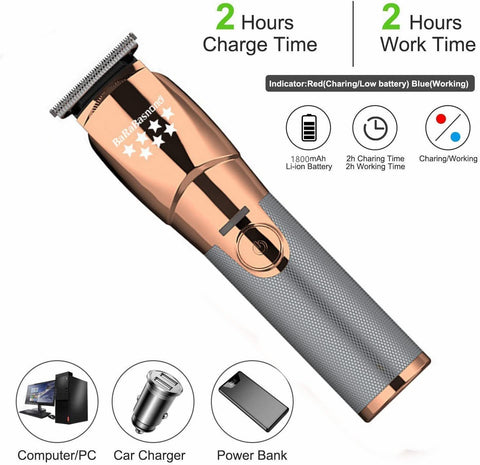 Hair Clippers for Men - Beard Trimmer, USB Rechargeable Cordless Grooming Kits IP6X Waterproof Blade Shaver with 5 Guide Combs Cutting Kits