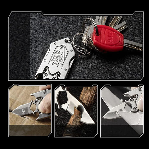 Mini Folding Knife with Detachable Blade, Stainless Steel Camping Knife, Multi-Purpose Keychain Knife