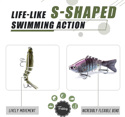 5Pcs Multi Jointed Bass Pike Fishing Lures with Storage Box, 3D Lifelike Artificial Segment Swimbaits Hard Treble Fishing Hooks Slow Sinking Lure