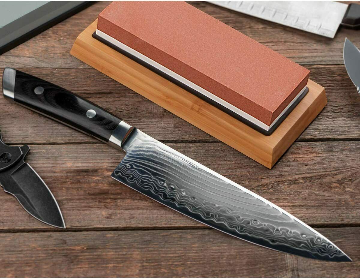 Professional Kitchen Knife Sharpener Stone Double Side White Corundum  Whetstone Grindstone Japanese Sharpening Tool Bamboo Base 