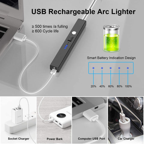 Candle Lighter, Upgraded USB Electric Lighter, Rechargeable Arc Lighter with LED Display, 360° Flexible Neck Flameless Lighters for Camping Cooking