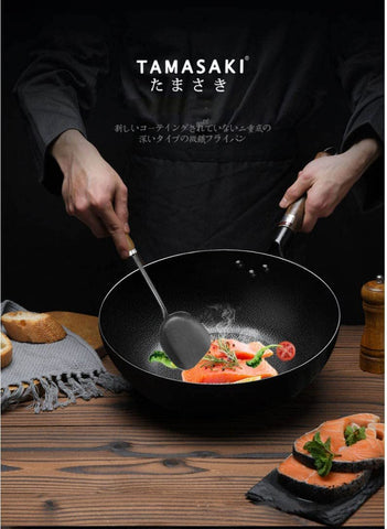 Deep Wok Pan Nonstick Skillet -12 Inch No Coating Cast Iron Stir Fry Pan to Fry Eggs Steak Pancakes Pan for Induction Cooktop Gas & Electric Stove