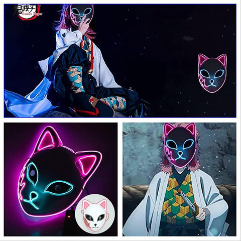 Demon Slayer Mask,Fox Mask LED, Halloween, Japanese Anime, Cosplay, Photography Props Toy