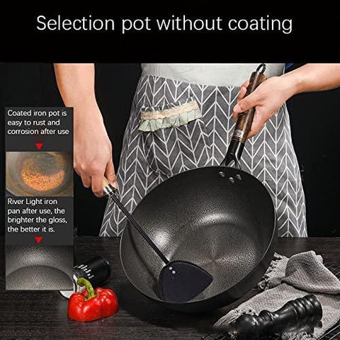 Deep Wok Pan Nonstick Skillet -12 Inch No Coating Cast Iron Stir Fry Pan to Fry Eggs Steak Pancakes Pan for Induction Cooktop Gas & Electric Stove