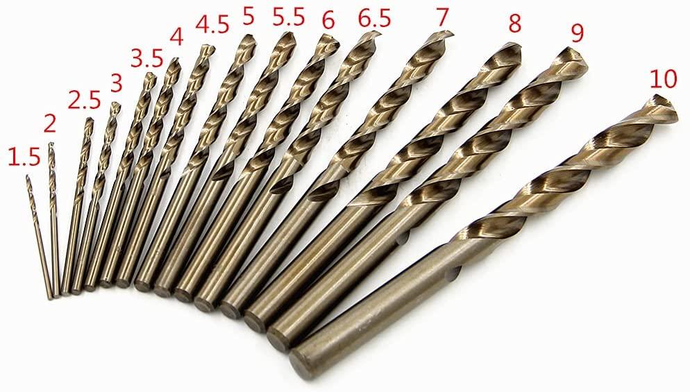 15 Piece Metric M35 Cobalt HSS Drill Bit Kit With Straight Shank For Drilling Cast Iron, Brass, Aluminium,Stainless Steel, Plastic