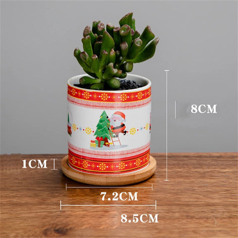 small christmas plant pots 4 Packs 3 Inches Christmas Ceramic Succulent Plant Pots,Indoor Decorations Small Flower Pots, Christmas Decorations Small Flower Pots Set with Bamboo Trays for Gift, Home Decor – Housefibre