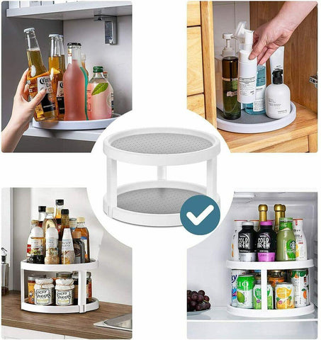 Can Tamer Kitchen Fridge Spinning Storage Organizer Shelf Rack Pantry 2 Tier