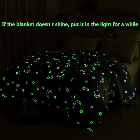 Luminous Blanket,Super Soft Flannel Sun And Moon Print Luminous Blanket Bed Sheet for Children and Adults,Portable Blankets Light Weight Keep Warm