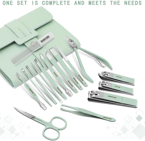 16Pcs Manicure Set Stainless Steel Nail Clippers Professional Pedicure Tools Beauty Product with Folding Bag