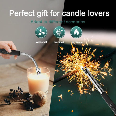 Candle Lighter, Upgraded USB Electric Lighter, Rechargeable Arc Lighter with LED Display, 360° Flexible Neck Flameless Lighters for Camping Cooking