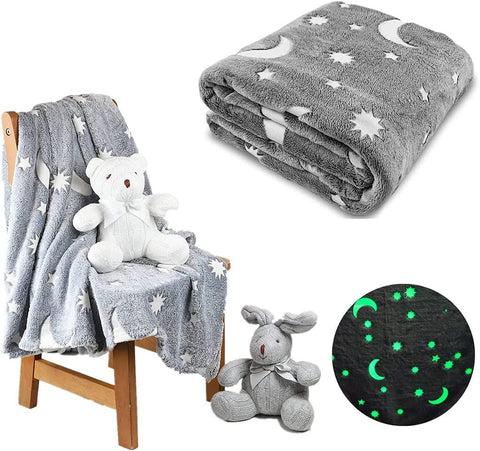 Luminous Blanket,Super Soft Flannel Sun And Moon Print Luminous Blanket Bed Sheet for Children and Adults,Portable Blankets Light Weight Keep Warm