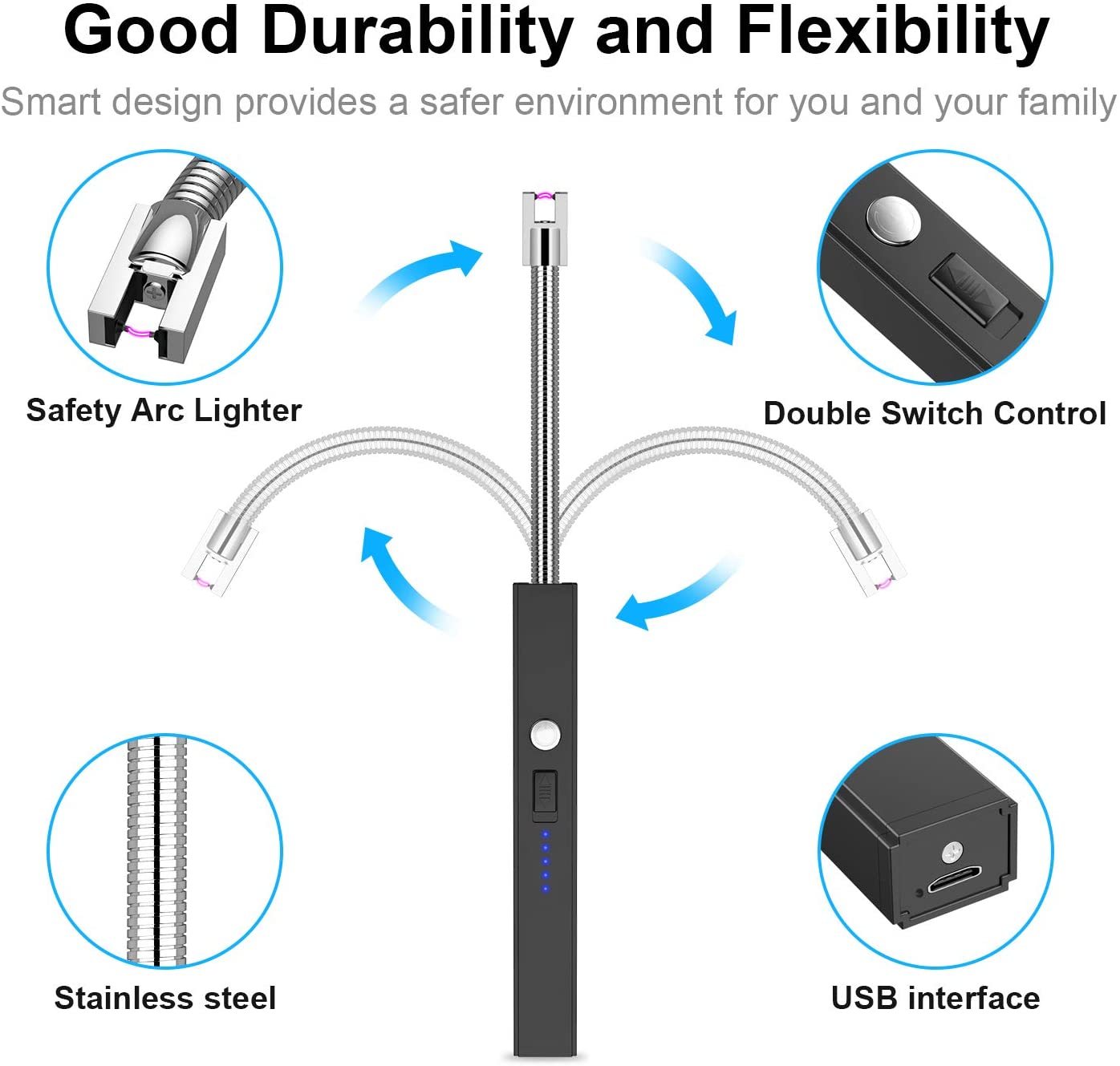 Spark Lighter - Electric Lighter USB Rechargeable Electrical Spark  Cigarette Lighter Flameless