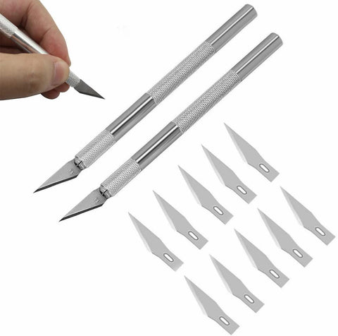 2Pack Precision Carving Craft Knife Stainless Steel Metal Knives with Safety Cap and 10Pcs Knife Blades for DIY Art Cutting Sculpture Carving Knife