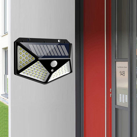 Solar Lights Outdoor Wireless Solar Motion Sensor 270°Wide Angle Wall Lights with 100 LED,IP65 Waterproofed and 3 Lighting Modes for Safety Lighting