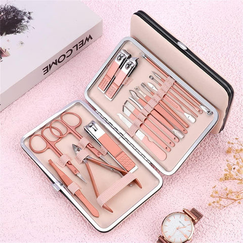 18PCS Manicure Set Professional Nail Clipper Kit - Stainless Steel Grooming Kit, Acne Needle Nail File Trimmer Eyebrow Scissors Pedicure Care Tools