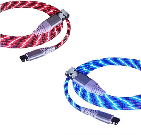 LED Type-C Phone Charging Cable Flowing Light UP USB Charger Sync Data Cords 2A Input Compatible with 40W Fast