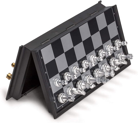 Magnetic Folding Gold and Silver Travel Chess Set, Classic Chess Board Game