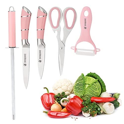 Kitchen Knife Set Retrosohoo 9-Pieces Pink Sharp Non-Stick Coated