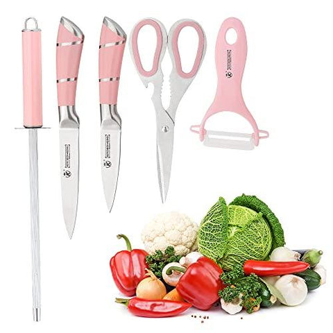 Kitchen Knife Set, Retrosohoo 9-Pieces Pink Sharp Non-Stick Coated Chef Knives  Block Set,Stainless Steel Knife Set for Kitchen with Sharpener for Cutting  Slicing Dicing Chopping
