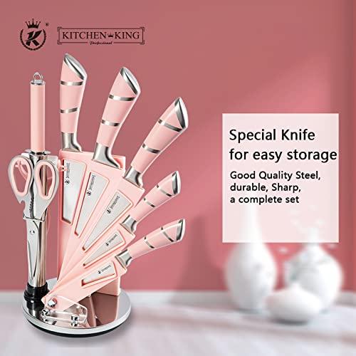 Knife Set, 9-Piece Pink Professional Kitchen Knife Set for Chef, Super  Sharp Knife Set with Acrylic Stand, Stainless Steel Knife Block Set for  Kitchen