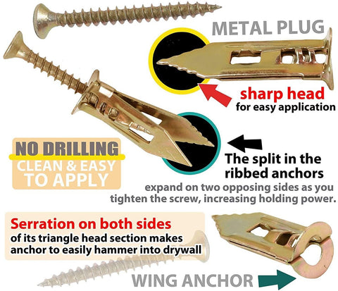 20pcs Hammer Drive Anchor for Plasterboard, Hammer-in Plug for Cavity Wall Fixing Plaster Board, Plasterboard Fixings & Screws,Expansion Screws Set