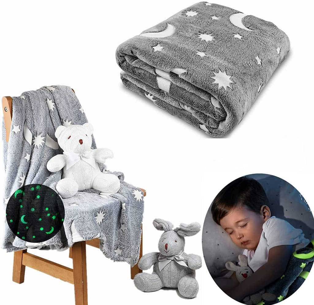 Luminous Blanket,Super Soft Flannel Sun And Moon Print Luminous Blanket Bed Sheet for Children and Adults,Portable Blankets Light Weight Keep Warm