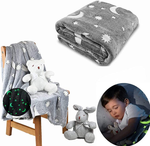 Luminous Blanket,Super Soft Flannel Sun And Moon Print Luminous Blanket Bed Sheet for Children and Adults,Portable Blankets Light Weight Keep Warm