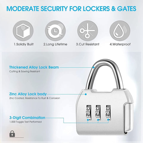 3 Digit Combination Padlock,4mm Shackle Dial ,Resettable Lock Zinc Alloy Security Padlock Weatherproof Combination Lock