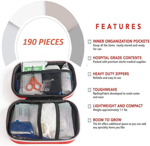 First Aid Kit -190 Pieces of First Aid Supplies,Home Portable Medical Survival Kit,Compatible Outdoor Gear Emergency Kits Trauma Bag for Camping Home