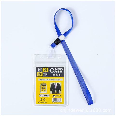 10 Pack Vertical ID Card Badge Holder with Blue Lanyards, Waterproof Clear PVC Key Card Sleeve Case Plastic Wallets with Resealable Zip