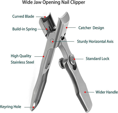 Nail Clippers for Thick Nails with Catcher -Wide Jaw Opening No Splash Stainless Steel Fingernail Clippers with Safety Lock -Men Women Adult Seniors