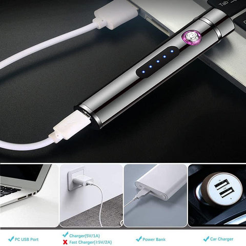 Double Arc Lighter, Mini Cigarette Lighter, Ultra-Thin Strip USB Electronic Charging with LED Battery