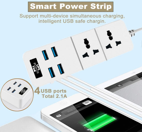 Power Strip, Surge Protector with 2 Universal AC Outlets and 4 USB Ports, 110V-250V Socket Powerboard with Extension Cord